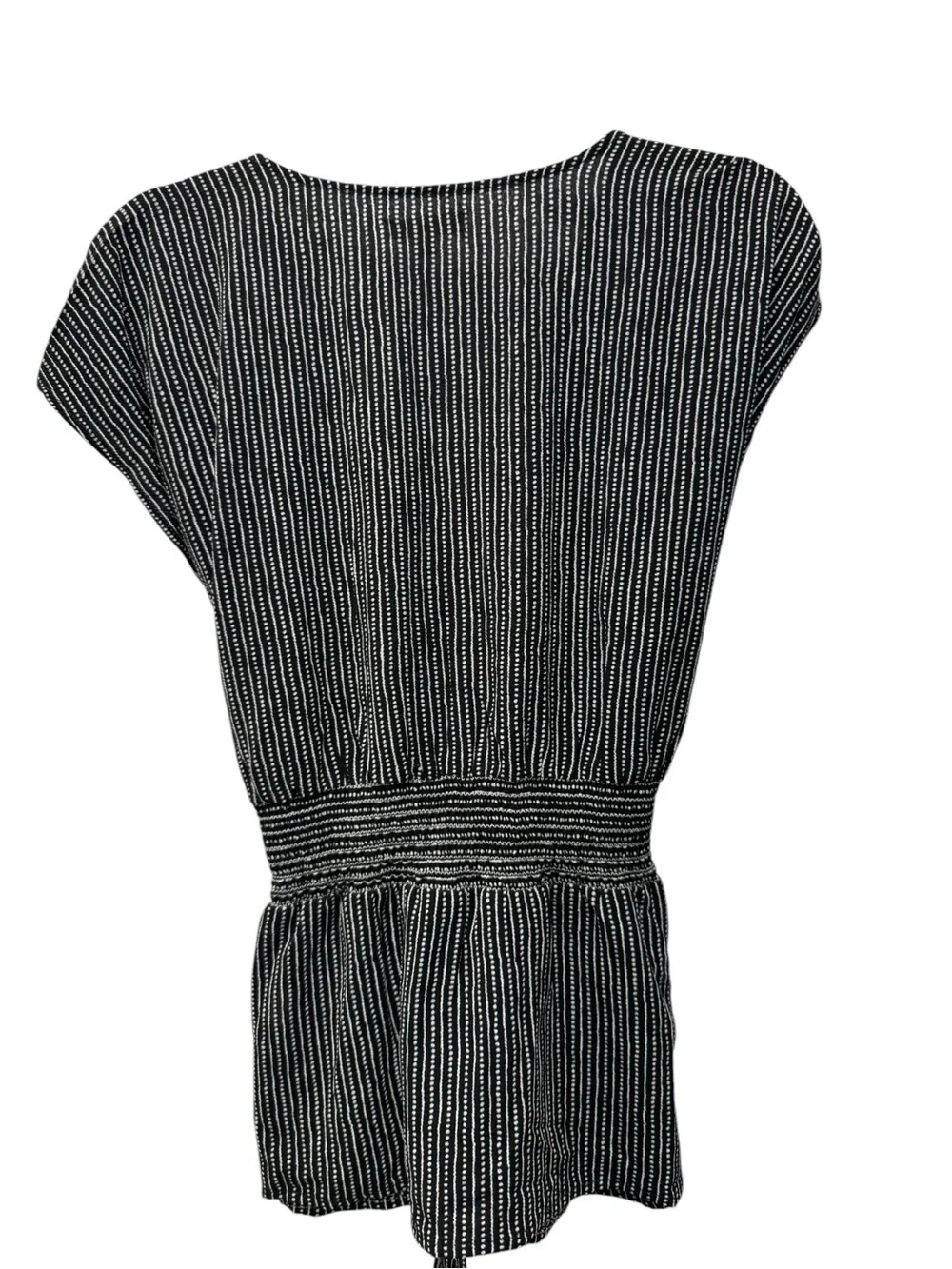 Max Studio Faux Wrap Tie-Front Top in Black and White. Size Large - Picture 3 of 5